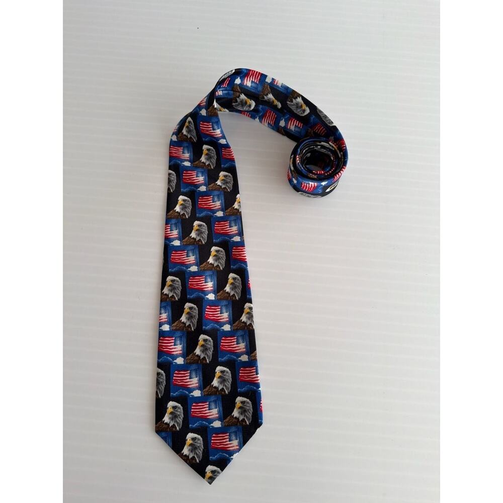 Parquet American Bald Eagle Flag Tie Necktie Umo Lorenzo 59” x 3.75”
